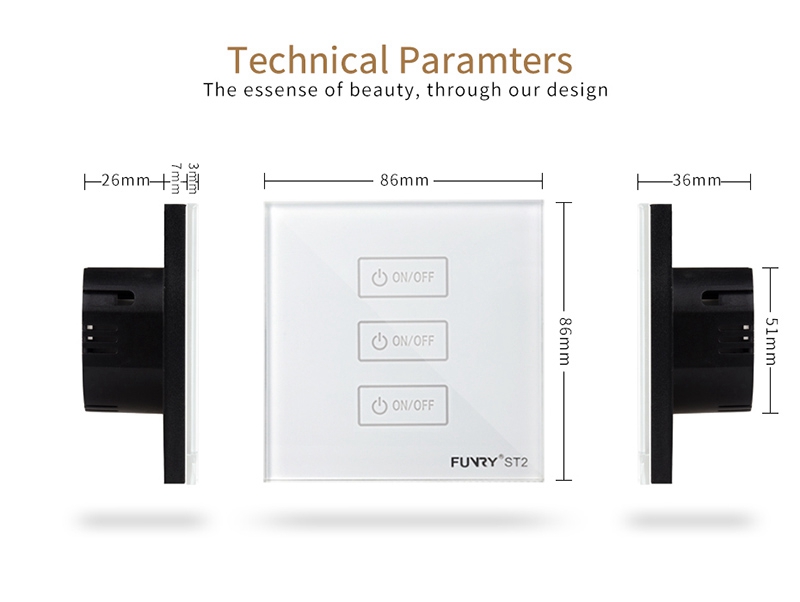 FUNRY 3R Touch Switch Wireless Panel Remote Control Light Controller -White