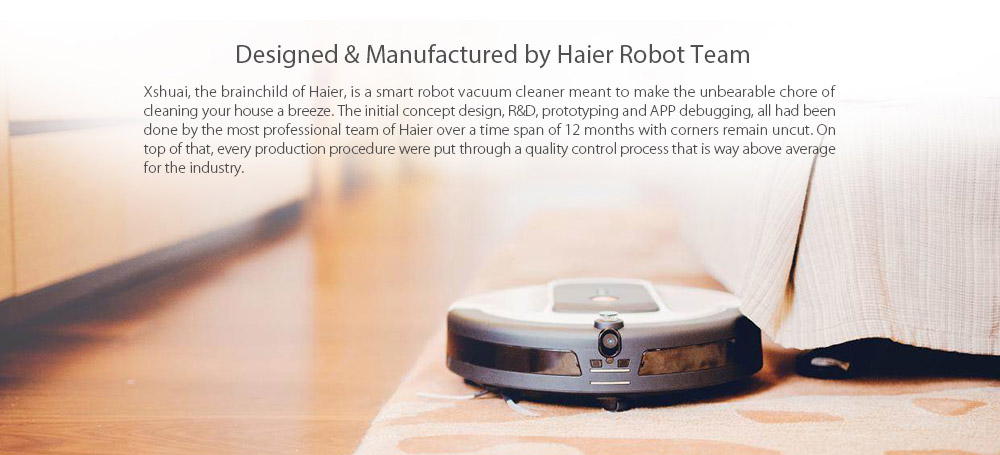 [HK Stock]Haier XShuai ShuaiXiaoBao Robot Vacuum Cleaner 3-cleaning Modes 4-step Cleaning System P2P Video App Control Night Vision HEPA Filter Multilanguage - Black + White