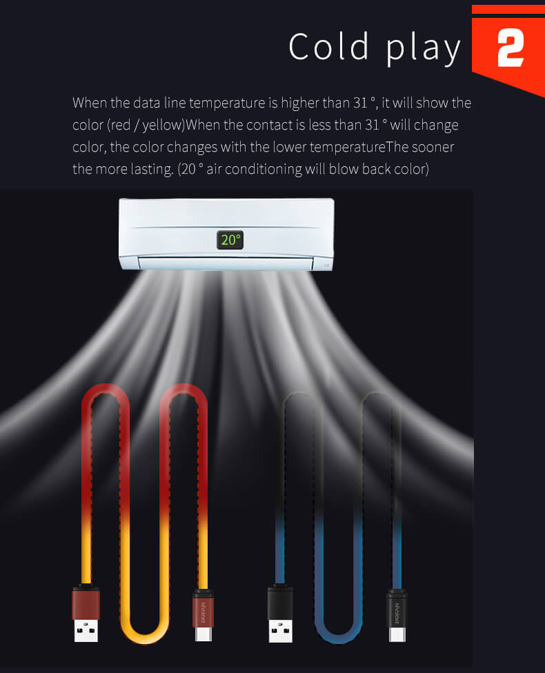 Red POFAN PO7 USB to Type-C Data Cable 1m Red To Yellow Charging Cable