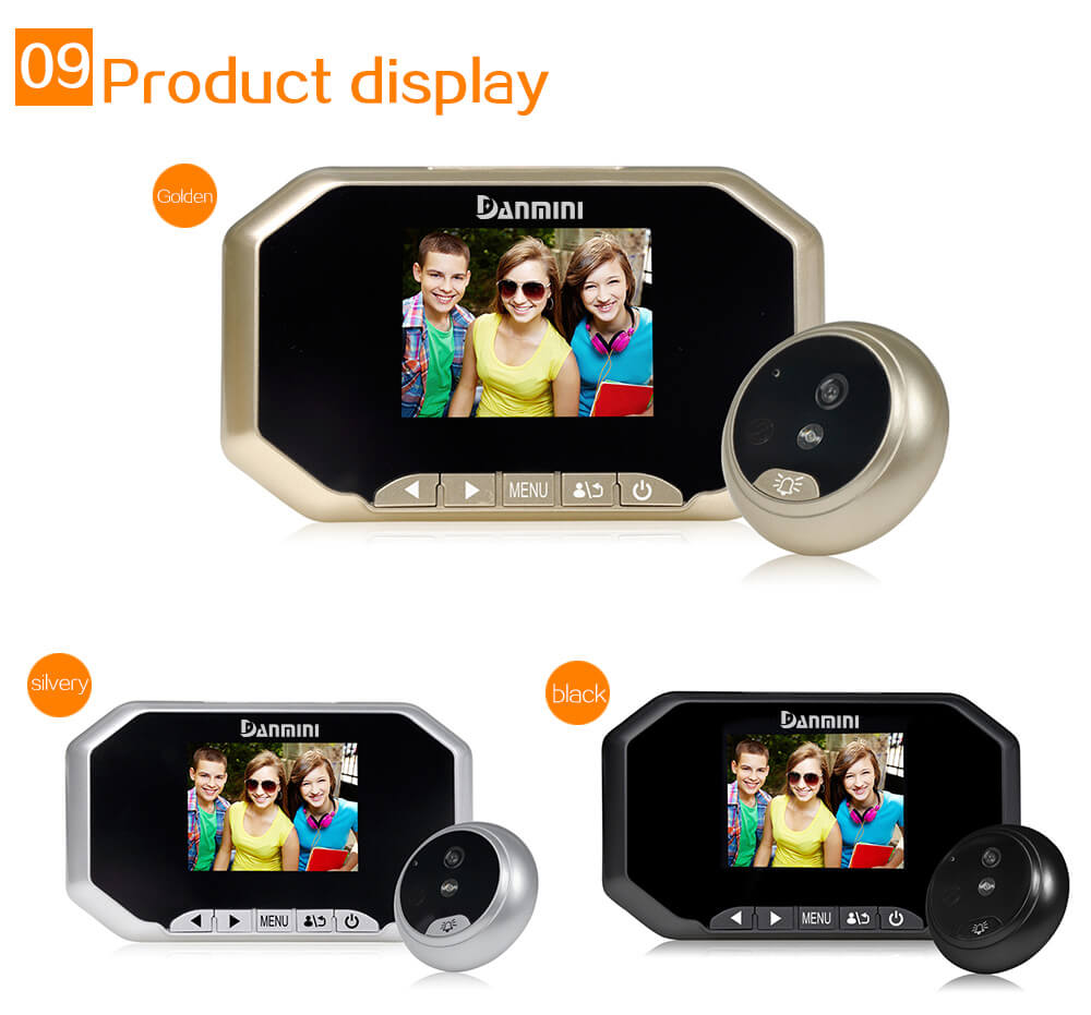 Danmini YB-30AHD Door Security Camera 3.0"Digital Peephole Door Viewer 160 Degrees Wide View Angle -Gold