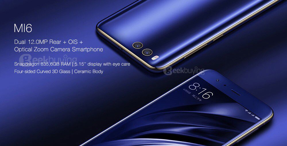 Xiaomi Mi6 5.15 Inch 4G LTE Smartphone 5.15 Inch 6GB 128GB Snapdragon 835 12.0MP Cam Android 7.1 NFC Dual Rear Cam Four-sided Curved 3D Glass Body - Black