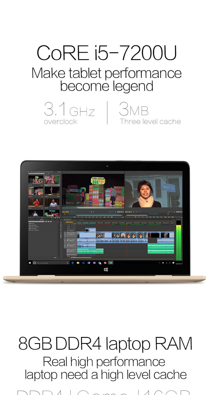 VOYO VBook V3 13.3 Inch Notebook Windows 10 Intel Core i5-7200U 3.1GHz 8GB RAM 256GB ROM Dual Core 12000mAh Bluetooth Camera Wifi - Blue