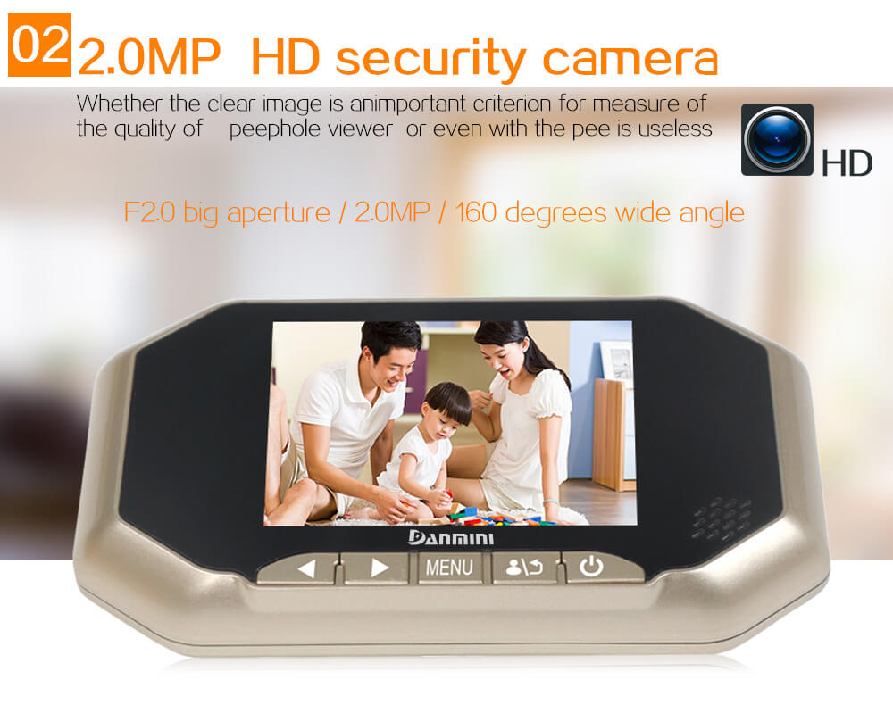 Danmini YB-35AHD-M Door Security Camera 3.5"Digital Peephole Door Viewer 2.0MP Security Camera -Gold