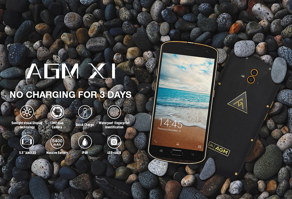 [HK Stock]AGM X1 5.5 Inch 4G LTE Smartphone IP68 Waterproof 4GB 64GB Snapdragon 617 Dual 13.0MP Rear Cam Touch ID NFC 5400mAh Quick Charge VoLte - Gold