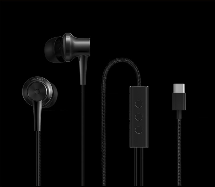 Original Xiaomi ANC Earphones Hybrid Type-C Charging-Free Mic Line Control for Xiaomi Mi6 MIX Note2 Mi5s /Plus Mi5 - Black