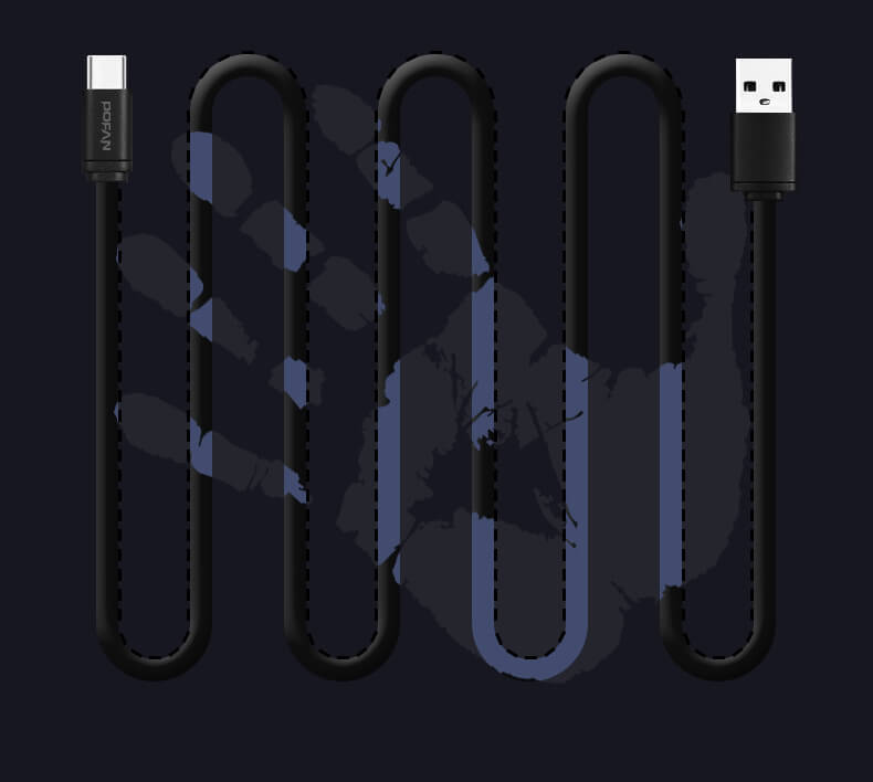 Red POFAN PO7 USB to Type-C Data Cable 1m Red To Yellow Charging Cable