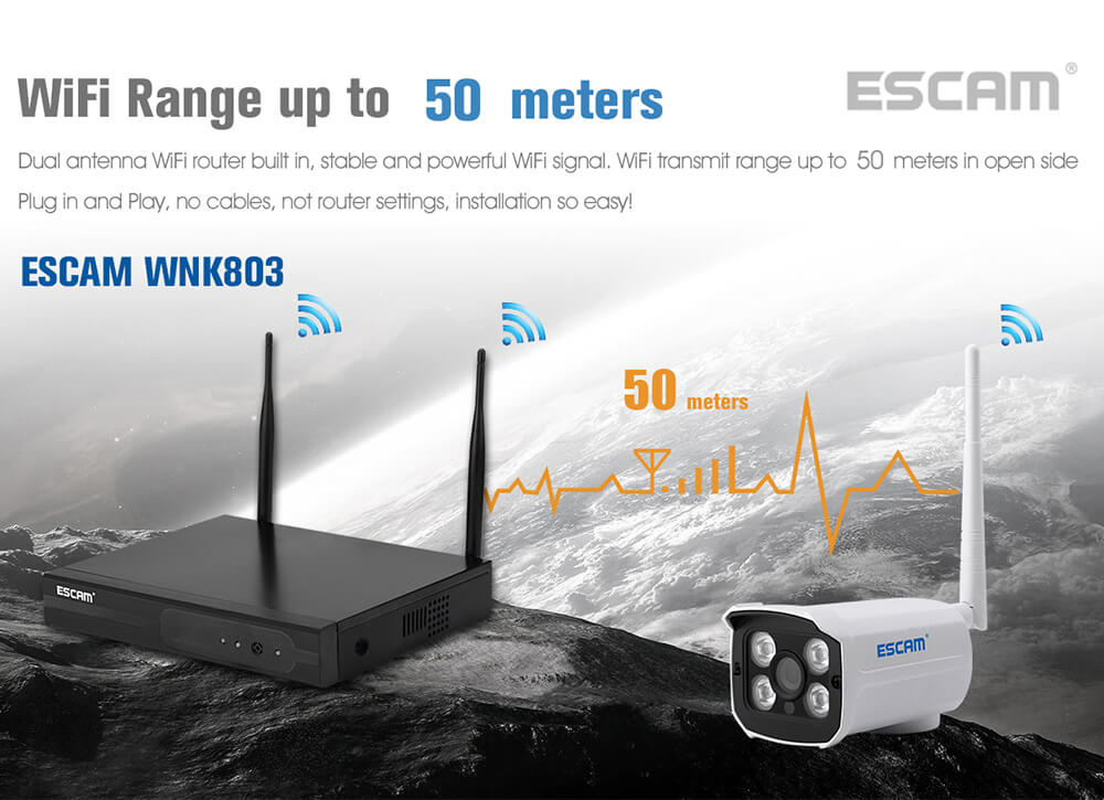 ESCAM WNK803 HD 720P 8CH WiFi NVR Kit WiFi Connetion Motion Detection Water-resistant IP Camera