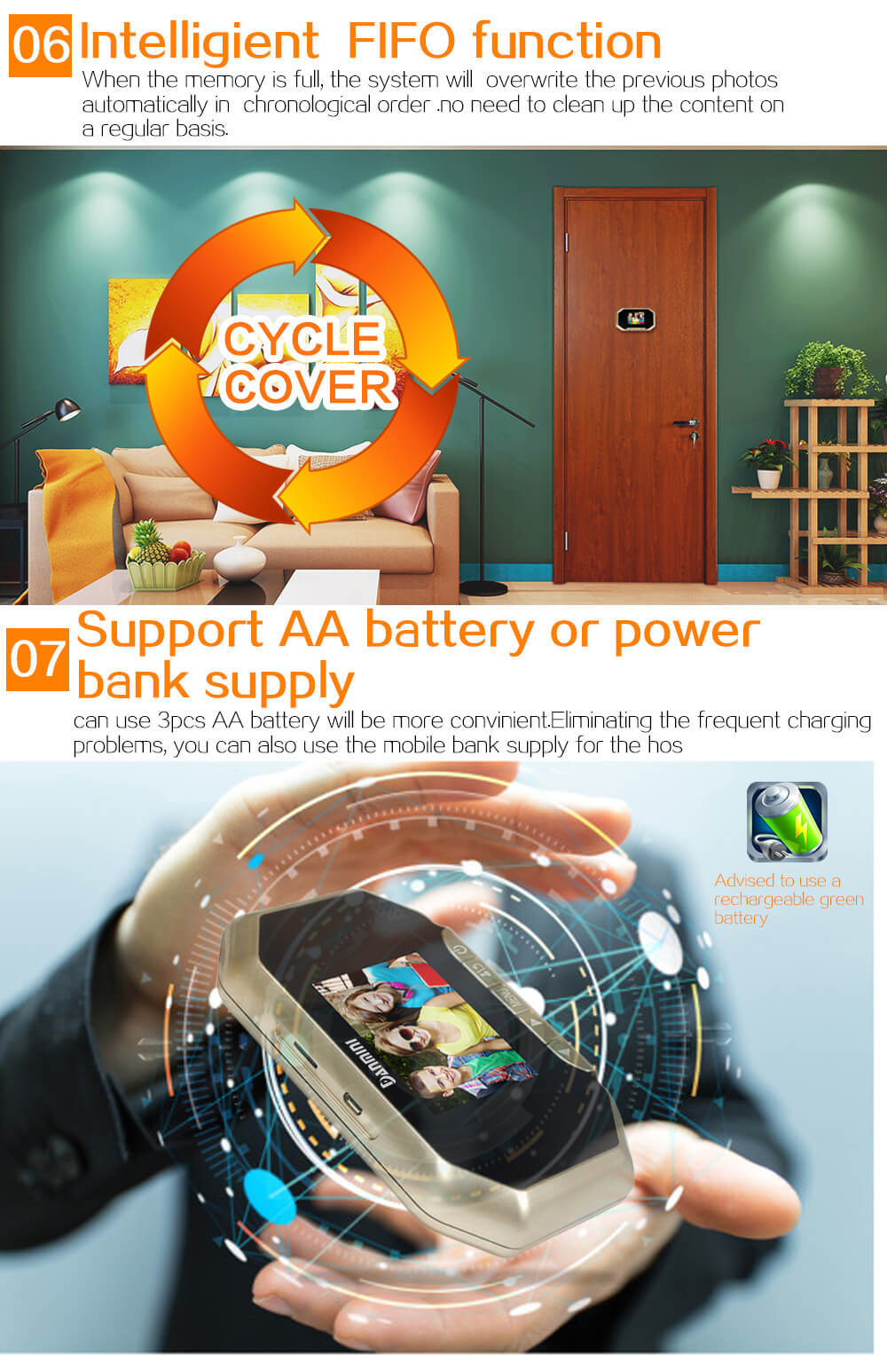 Danmini YB-30AHD Door Security Camera 3.0"Digital Peephole Door Viewer 160 Degrees Wide View Angle -Gold