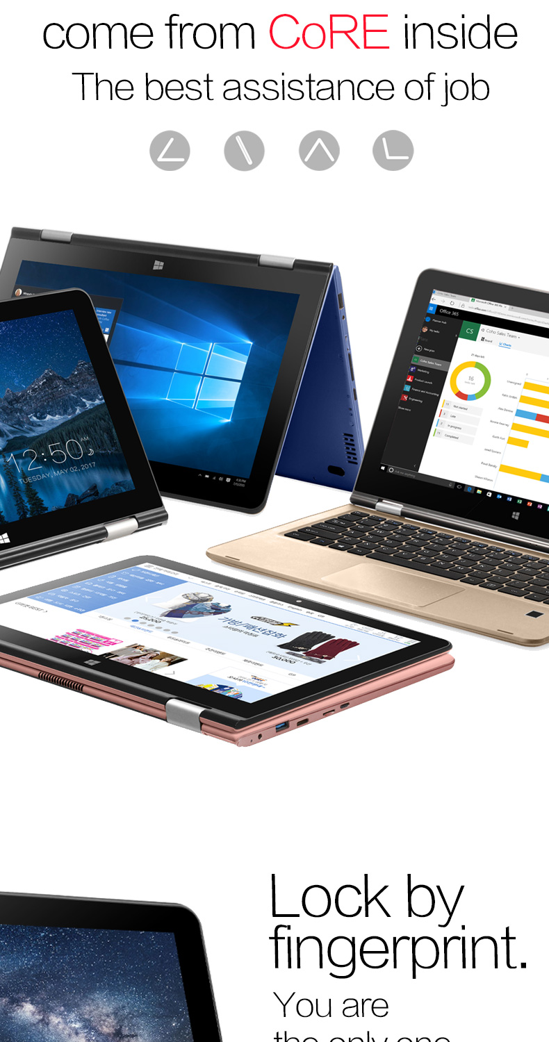 Voyo VBook A3 Pro 2in1 Tablet 13.3 Inch Display Core i7-6500U 2.50 GHz Fingerprint 8GB DDR4 RAM 256GB SSD ROM Licensed Windows 10 12000mAh Battery - Gold