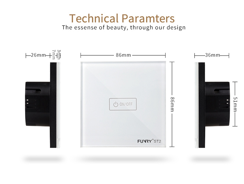 FUNRY 1R Touch Switch Wireless Panel Remote Control Light Controller -Black