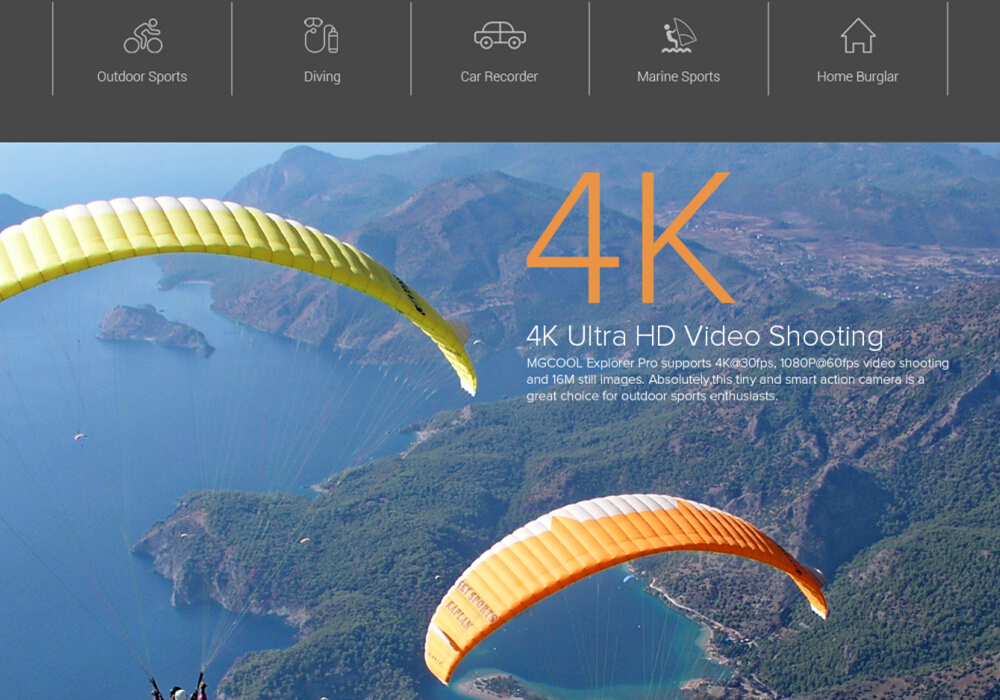 MGCOOL Explorer Pro 4K 30fps Sports Camera Allwinner V3 Sony IMX179 6G Sharkeye Lens Time Lapse - Black