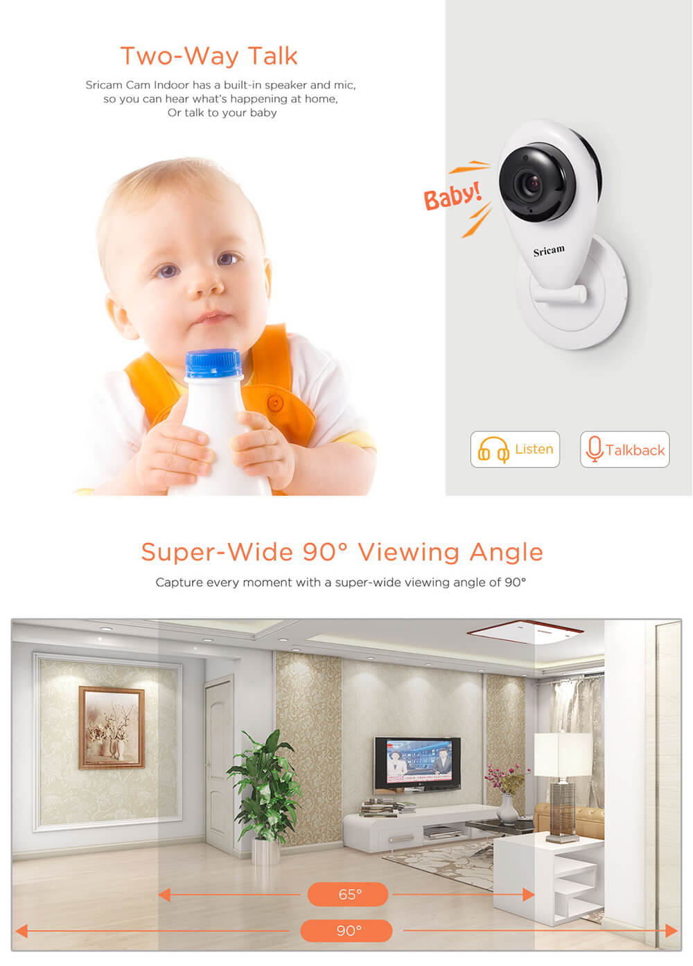 Sricam SP009A Wifi 720P IP Camera With Onvif 128GB microSD Card Built-in Mic&Speaker