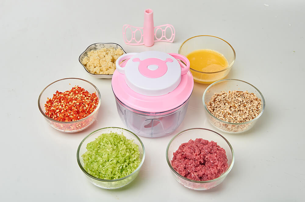 Manual Food Chopper Hand-Powered Food Chopper 1000ML -Pink