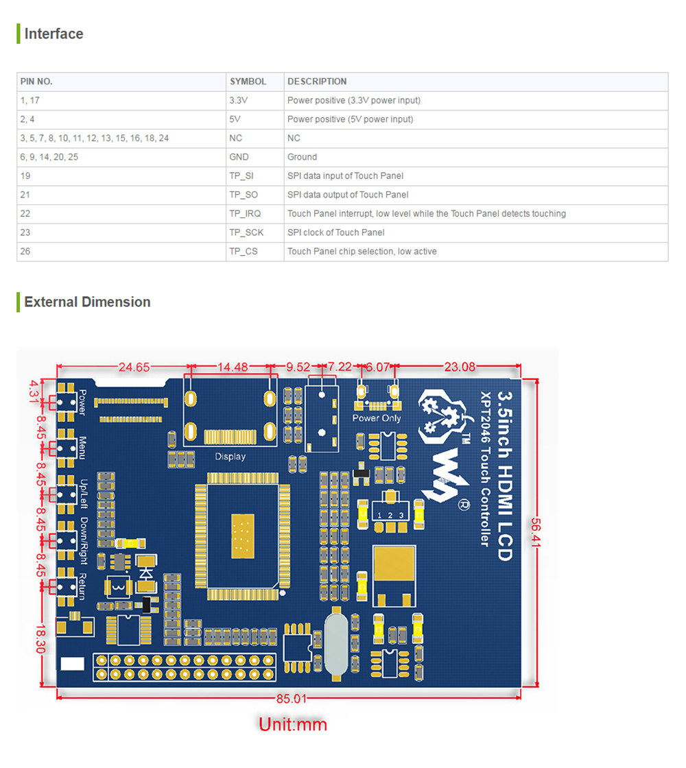 3.5 Inch Resistive Touch Screen LCD 480x320 HDMI Interface IPS Screen for Raspberry Pi
