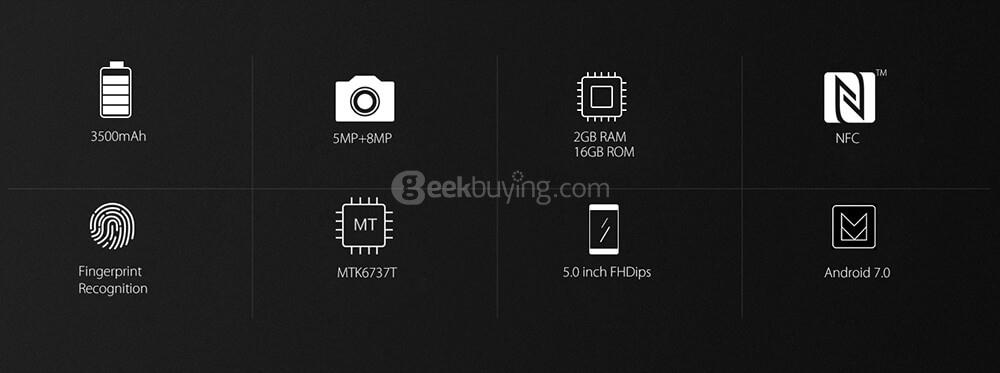[HK Stock]Blackview BV7000 5.0 Inch Smartphone  IP68 Waterproof FHD Screen 2GB 16GB MT6737T 8.0MP Cam Android 7.0 Touch ID NFC - Silver