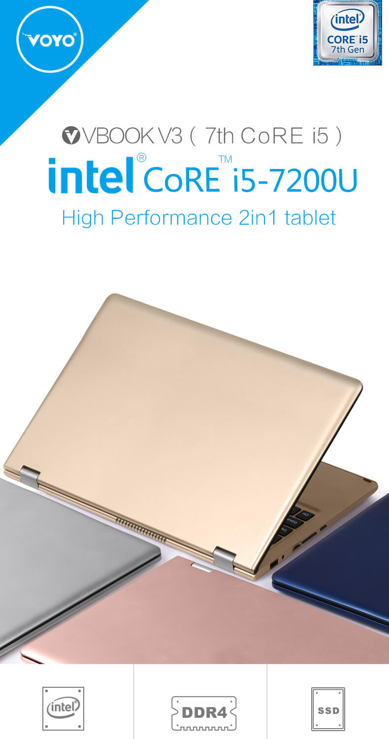 VOYO VBook V3 13.3 Inch Notebook Windows 10 Intel Core i5-7200U 3.1GHz 8GB RAM 256GB ROM Dual Core 12000mAh Bluetooth Camera Wifi - Blue