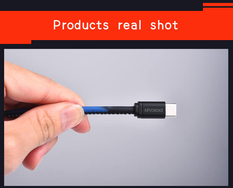 Red POFAN PO7 USB to Type-C Data Cable 1m Red To Yellow Charging Cable