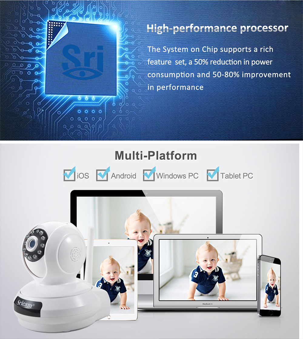 Sricam SP019 WiFi 1080P IP Camera Built-in IR-cut Onvif 128GB Micro SD Card Night Vision Indoor 11pcs IR Illumination LEDs P2P PT CMOS Sensor -Black