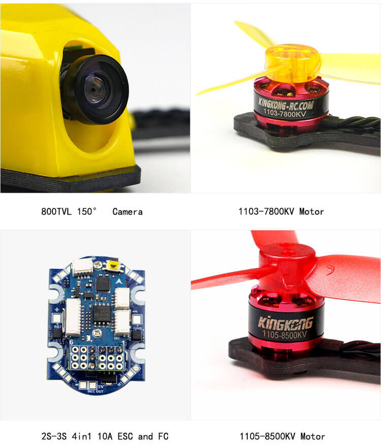 Kingkong 110GT 117mm F3 4in1 10A Blheli_S 25mW 16CH 800TVL FPV Racing Drone BNF - Frsky Receiver