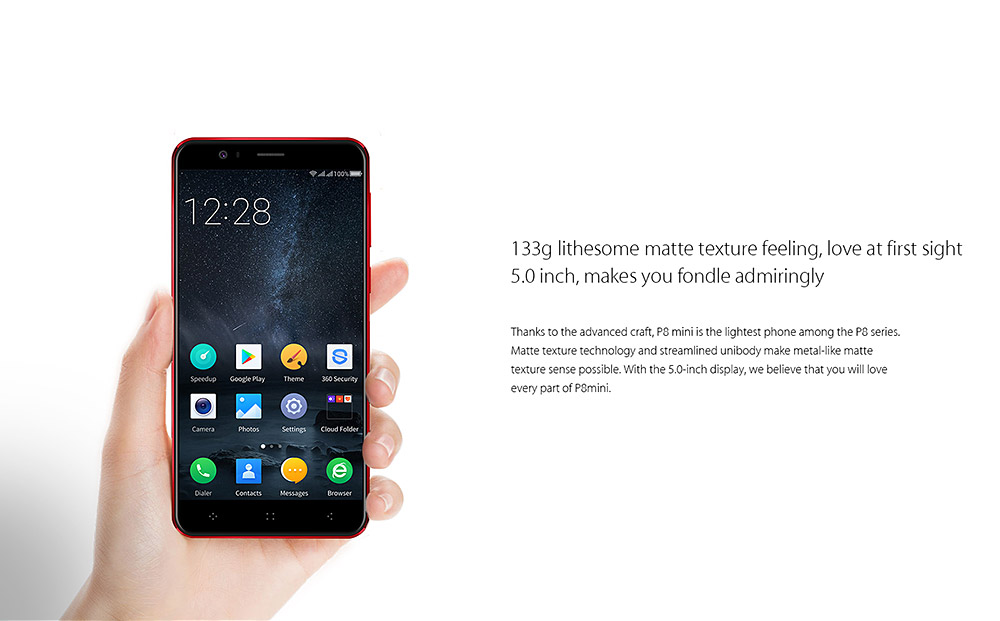 [HK Stock]elePhone P8 Mini 5 Inch Smartphone 2.5D Sharp FHD Screen 4GB 64GB MT6750T Octa Core 13.0MP Android 7.0 Touch ID Metal Body Dual Rear Camera - Red
