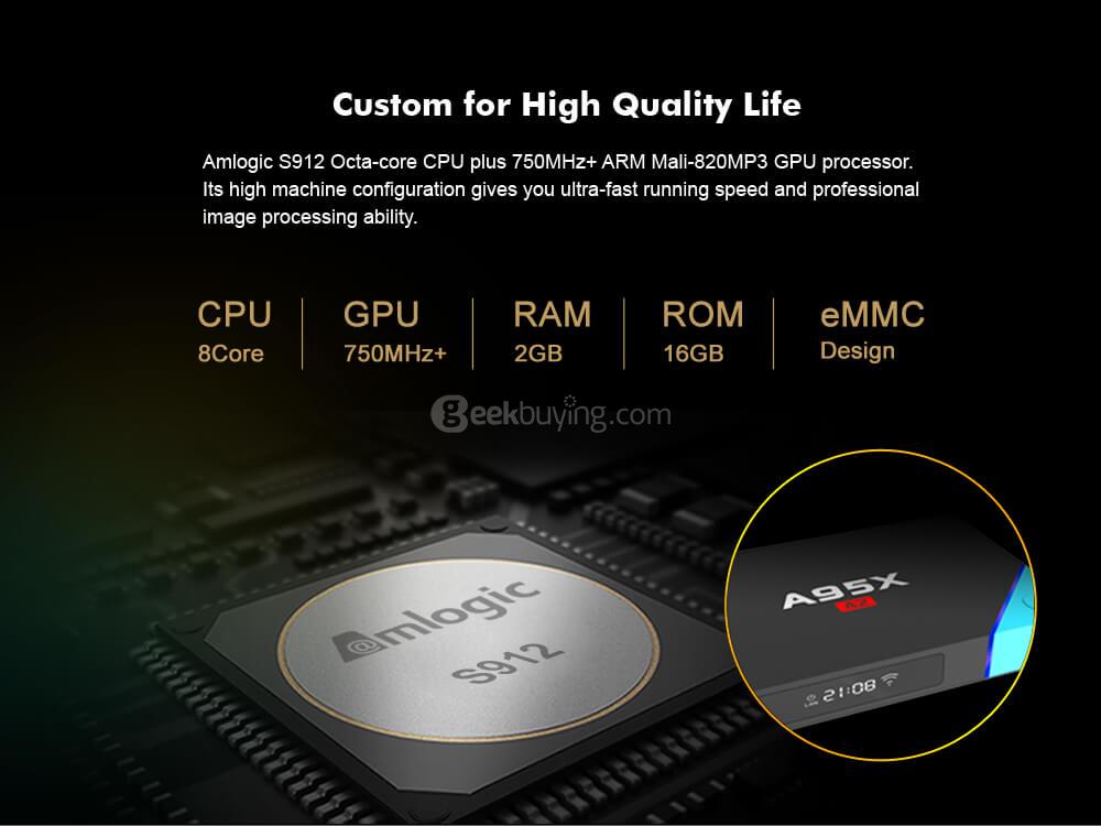 A95X A2 Amlogic S912 Android 4K TV BOX KODI 2G/16G 802.11AC WIFI 1000M LAN Bluetooth