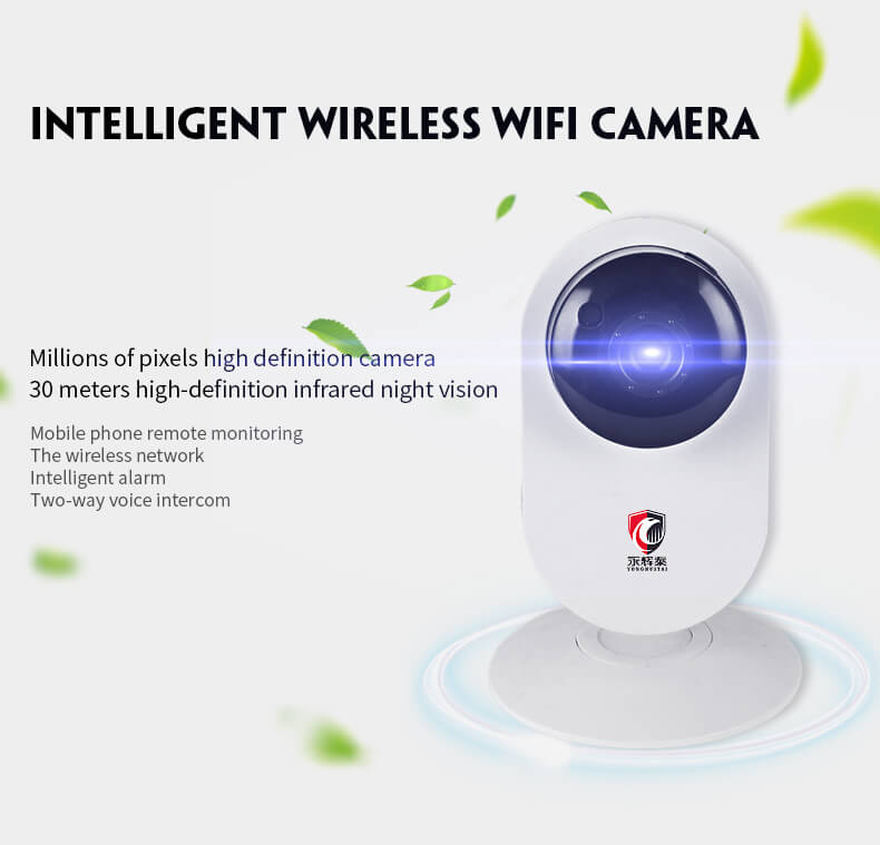 E12 720P IP Camera WiFi Built-in IR-cut 1/4 inch CMOS Night Vision P2P 128GB SD Card Dynamic Stream Motion Detection -White