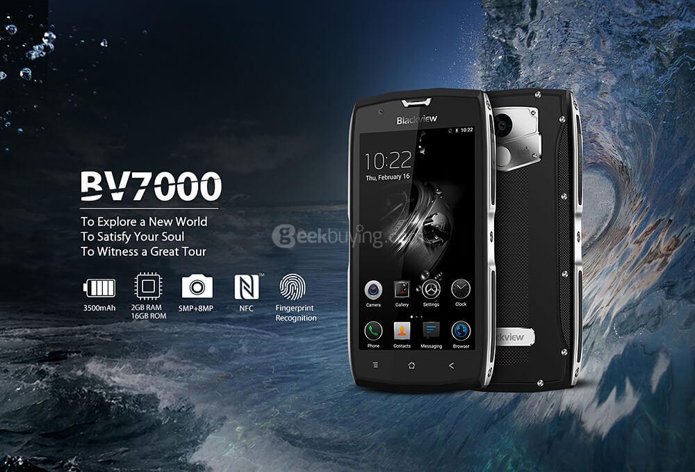[HK Stock]Blackview BV7000 5.0 Inch Smartphone  IP68 Waterproof FHD Screen 2GB 16GB MT6737T 8.0MP Cam Android 7.0 Touch ID NFC - Gold