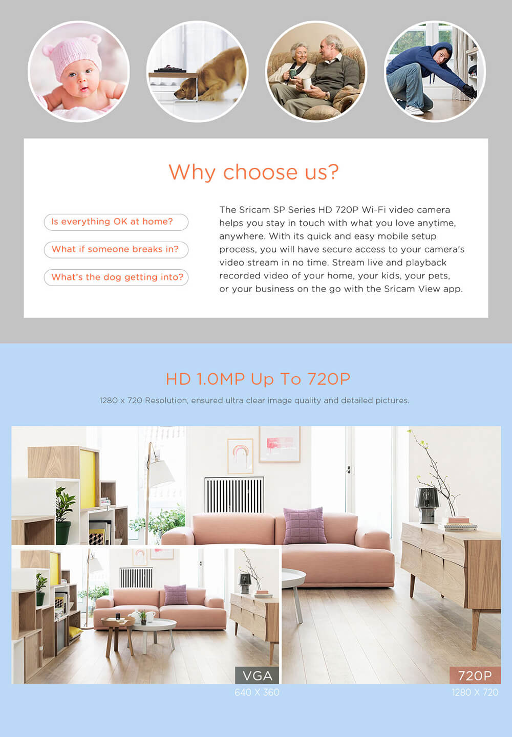 Sricam SP009A Wifi 720P IP Camera With Onvif 128GB microSD Card Built-in Mic&Speaker