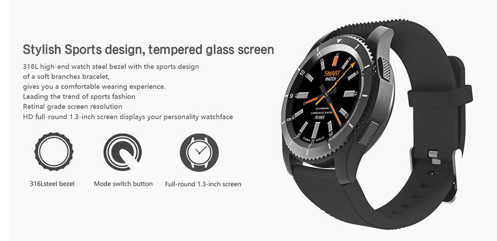No.1 G8 Smart Watch Phone MTK2502 Bluetooth 4.0 SIM Card Call Message Reminder Heart Rate Monitor Compatible with Android IOS - White