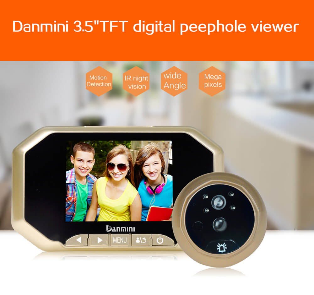 Danmini YB-35AHD-M Door Security Camera 3.5"Digital Peephole Door Viewer 2.0MP Security Camera -Gold