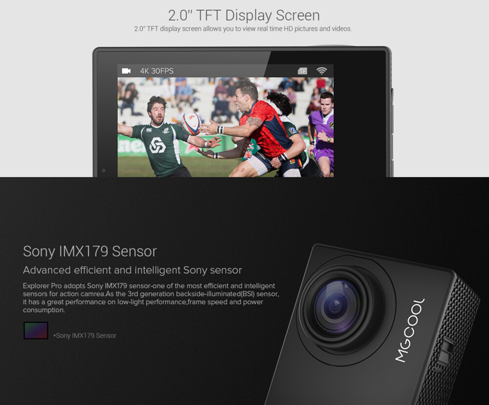 MGCOOL Explorer Pro 4K 30fps Sports Camera Allwinner V3 Sony IMX179 6G Sharkeye Lens Time Lapse - Black