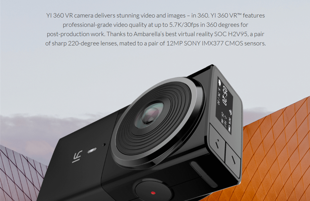 YI 360 VR Camera Ambarella H2V95 Dual SONY IMX377 220 Degree Dual Lens 5.7K/30fps Video 4K/30fps Auto Stitching 2.5K Live Streaming