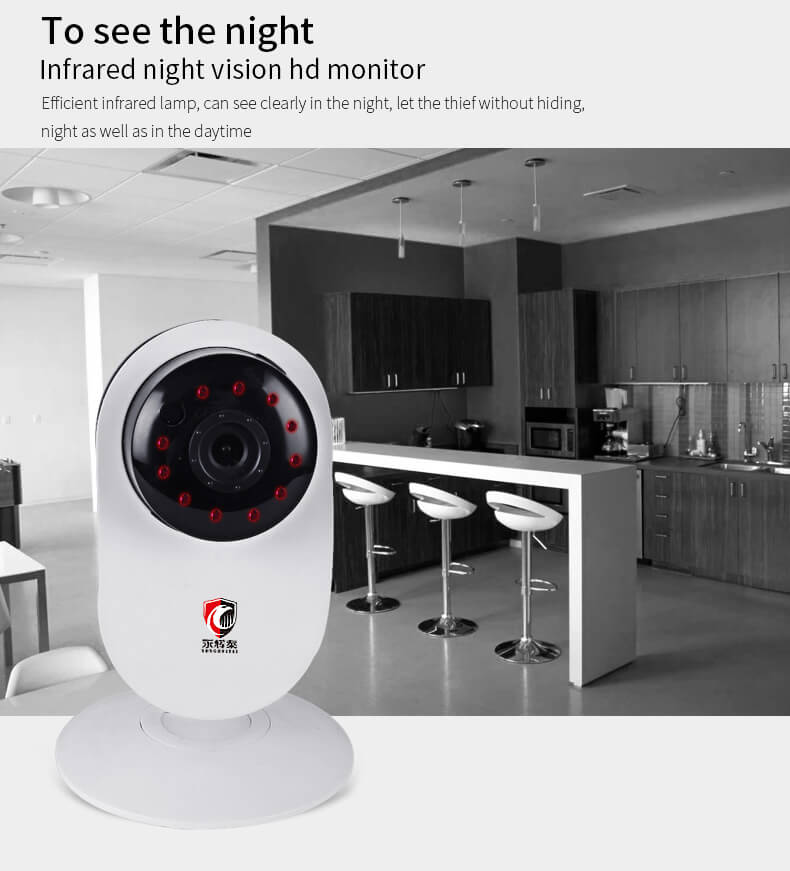 E12 720P IP Camera WiFi Built-in IR-cut 1/4 inch CMOS Night Vision P2P 128GB SD Card Dynamic Stream Motion Detection -White