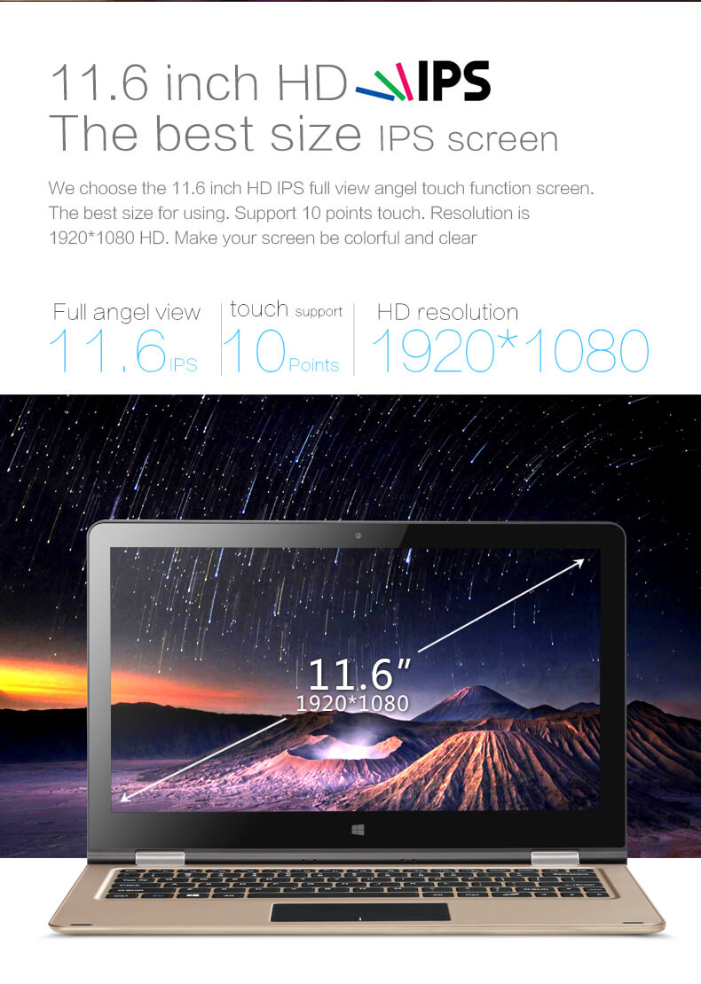 Voyo VBook V2 2in1 Tablet 11.6 Inch 4GB RAM 64GB ROM Windows 10 Intel Celeron N3450 Quad Core 2.2GHz 1080P Camera Wifi - Gold