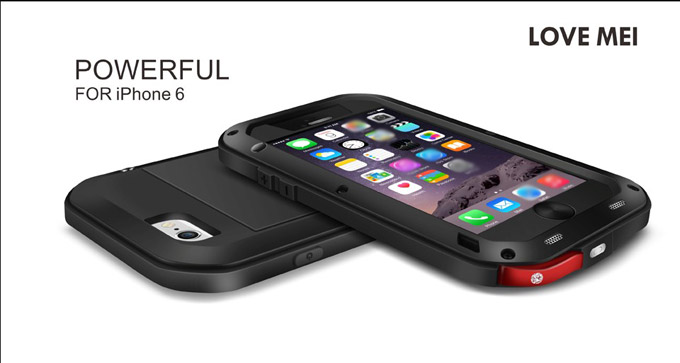 Love Mei Water/Dirt/Shockproof Protective Case Metal and Silicon Cover For iPhone 6 - Black