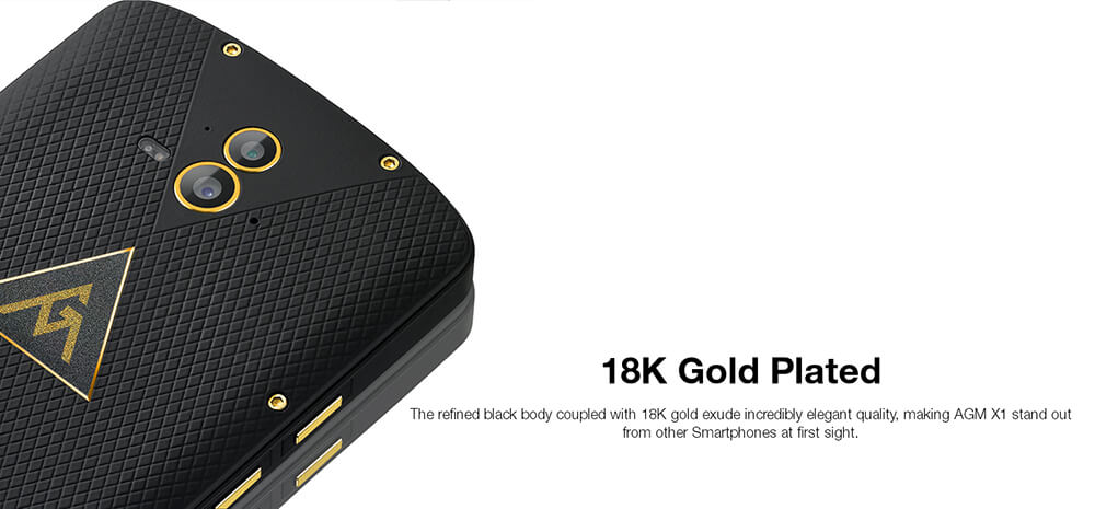 [HK Stock]AGM X1 5.5 Inch 4G LTE Smartphone IP68 Waterproof 4GB 64GB Snapdragon 617 Dual 13.0MP Rear Cam Touch ID NFC 5400mAh Quick Charge VoLte - Gold