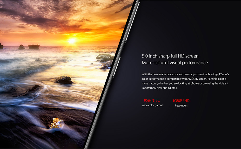 [HK Stock]elePhone P8 Mini 5 Inch Smartphone 2.5D Sharp FHD Screen 4GB 64GB MT6750T Octa Core 13.0MP Android 7.0 Touch ID Metal Body Dual Rear Camera - Red