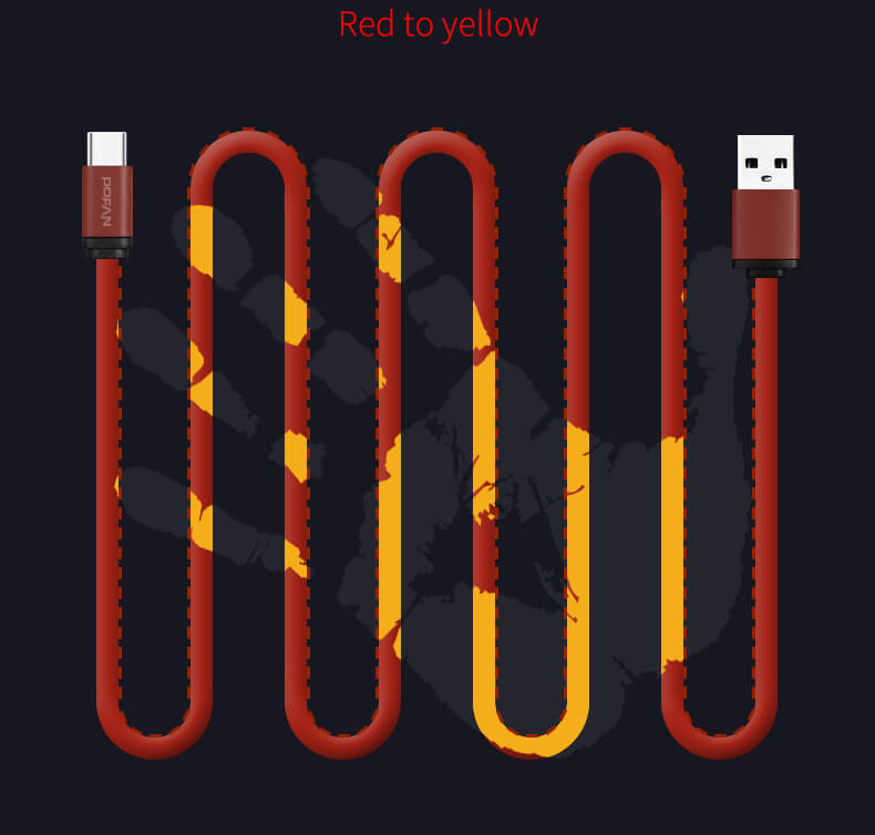 Red POFAN PO7 USB to Type-C Data Cable 1m Red To Yellow Charging Cable