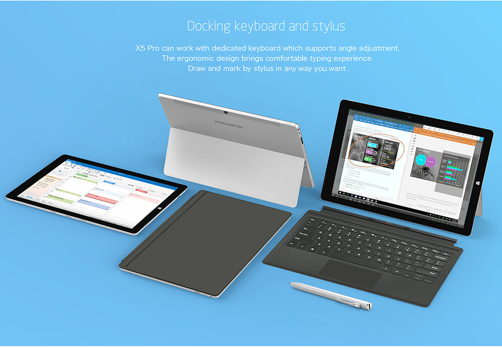Teclast X5 Pro 2in1 Tablet 12.2 Inch 7th Gen Intel Core M3 Processor Dual Core 2.6GHz 8GB RAM 256GB SSD Type-C Windows 10 1920*1200 -Silver