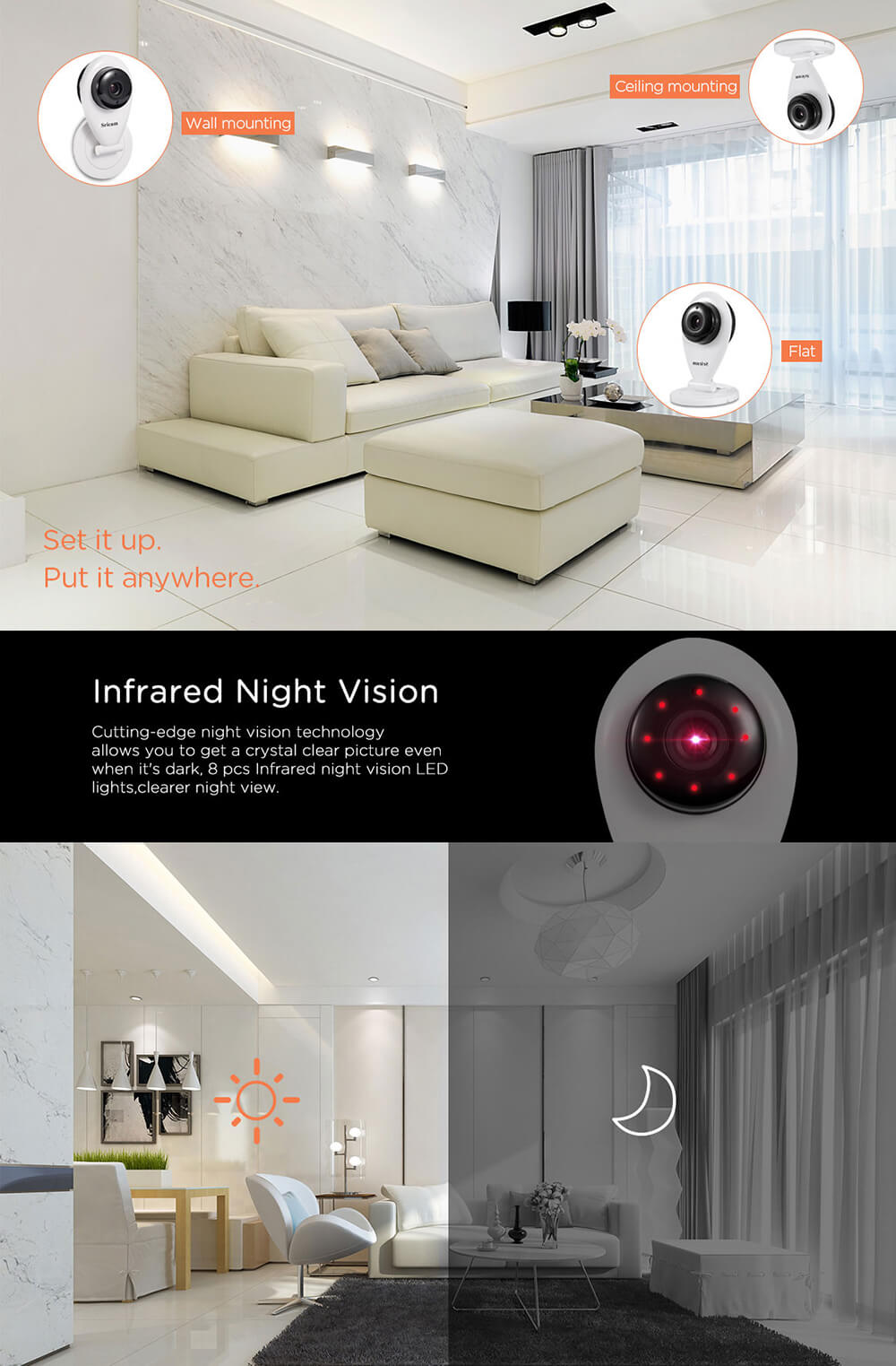 Sricam SP009A Wifi 720P IP Camera With Onvif 128GB microSD Card Built-in Mic&Speaker