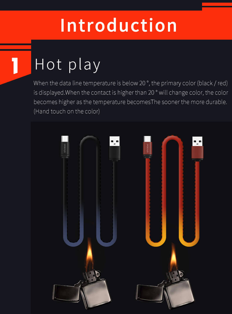 Red POFAN PO7 USB to Type-C Data Cable 1m Red To Yellow Charging Cable