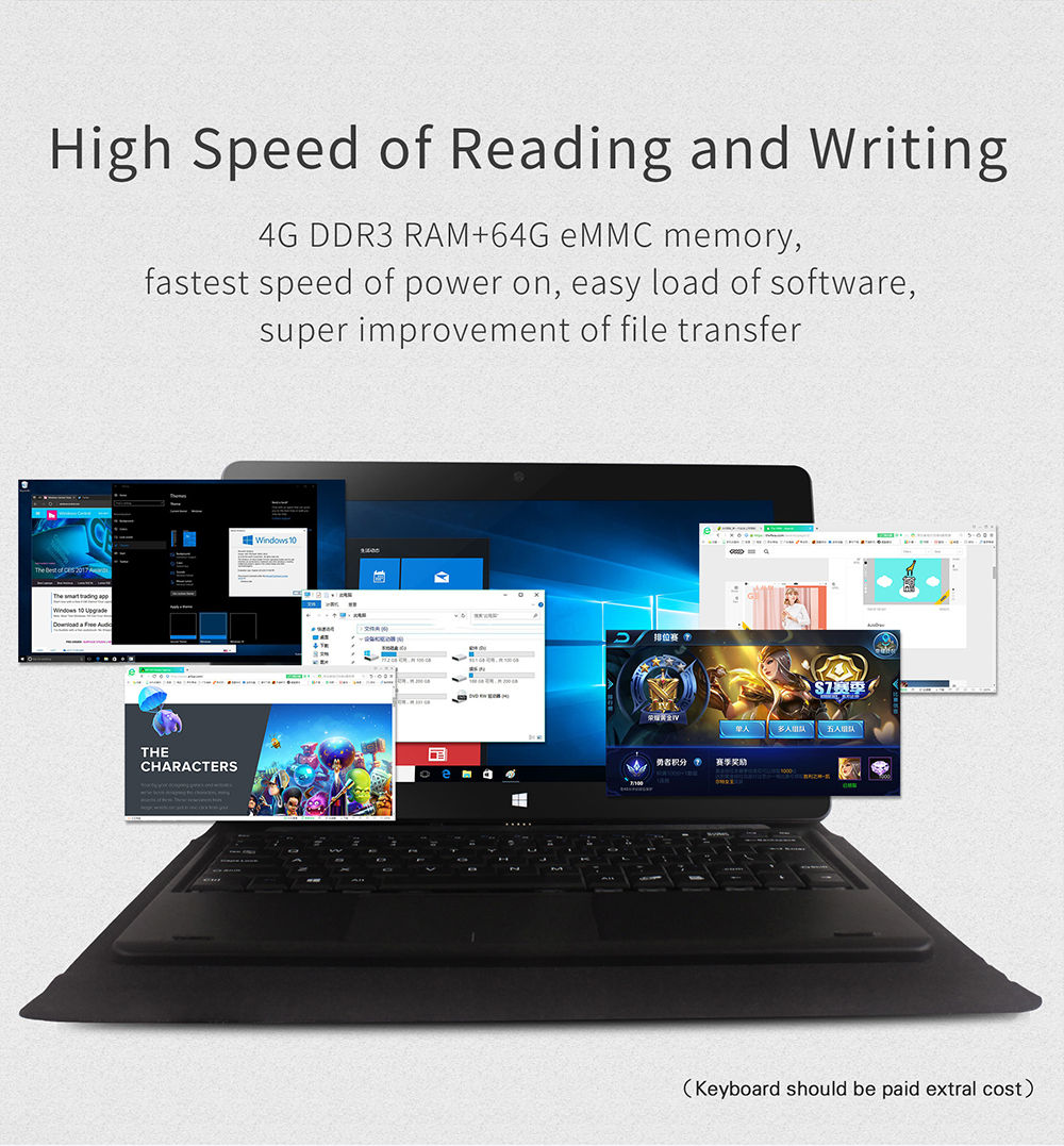 Jumper EZpad 4S Pro 10.6 inch Tablet Windows 10 Cherry Trail X5 Z8350 1.92GHz 4GB RAM 64GB ROM Bluetooth 4.0 6600mAh 2.0MP Camera - Gray