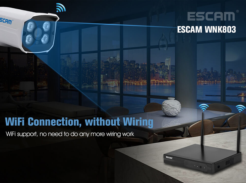 ESCAM WNK803 HD 720P 8CH WiFi NVR Kit WiFi Connetion Motion Detection Water-resistant IP Camera