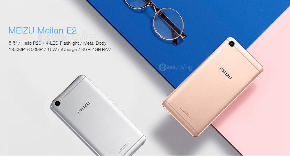 MEIZU Meilan E2 5.5 Inch 4G LTE Smartphone FHD Screen 4GB 64GB Helio P20 13.0MP Cam Flyme 6.0 OS 18W mCharge Metal Body Flashlight Antenna - Black