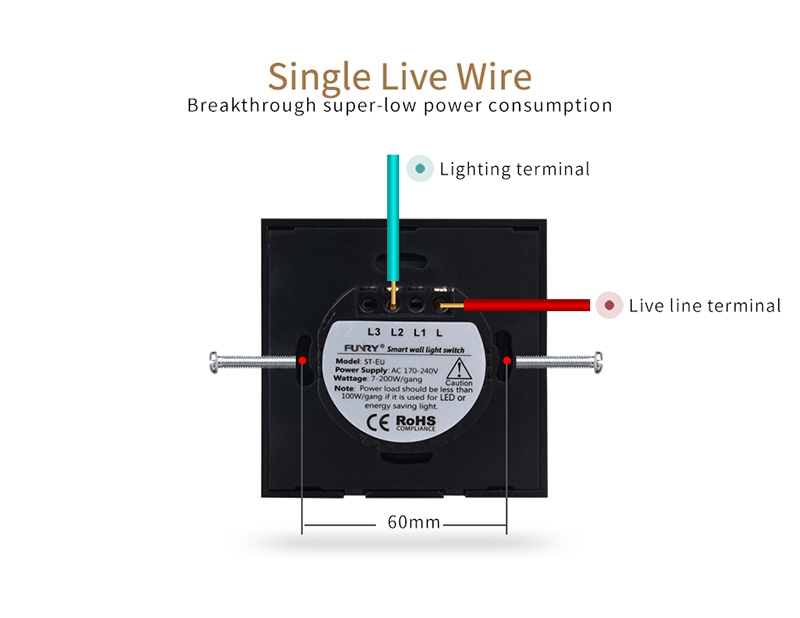 FUNRY 1R Touch Switch Wireless Panel Remote Control Light Controller -Black