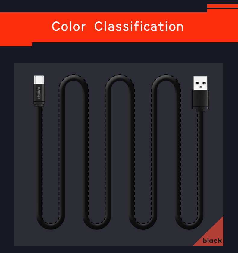 Red POFAN PO7 USB to Type-C Data Cable 1m Red To Yellow Charging Cable