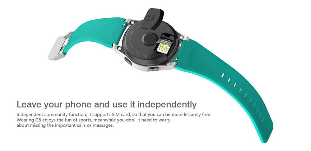 No.1 G8 Smart Watch Phone MTK2502 Bluetooth 4.0 SIM Card Call Message Reminder Heart Rate Monitor Compatible with Android IOS - Green