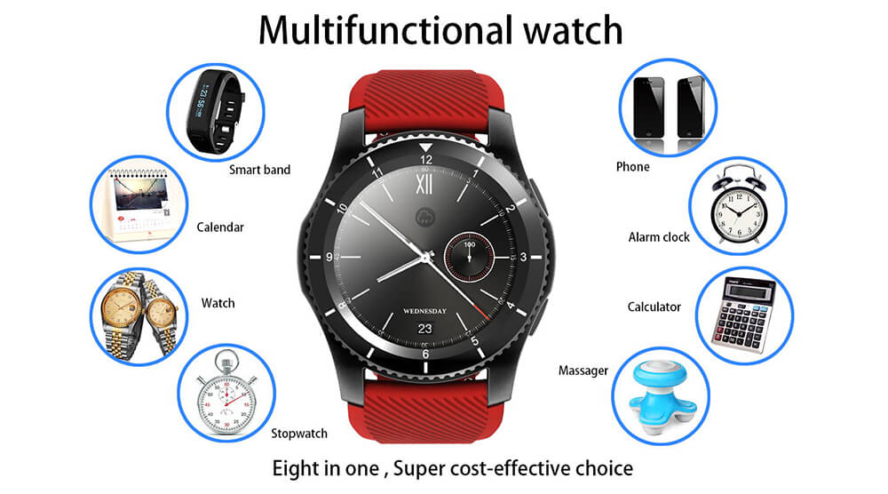No.1 G8 Smart Watch Phone MTK2502 Bluetooth 4.0 SIM Card Call Message Reminder Heart Rate Monitor Compatible with Android IOS - White