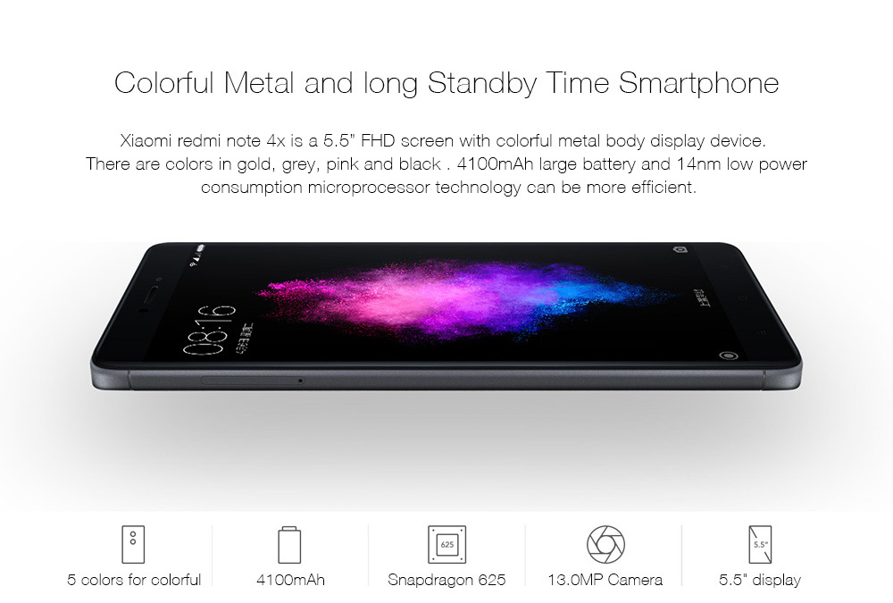 [HK Stock]Xiaomi Redmi Note 4X 5.5 Inch FHD Screen Smartphone MIUI 8 4G LTE Snapdragon 625 Octa-core 2.0GHz 3GB RAM 32GB ROM 13.0MP Touch ID 4100mAh Battery - Gold