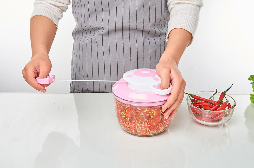 Manual Food Chopper Hand-Powered Food Chopper 1000ML -Pink